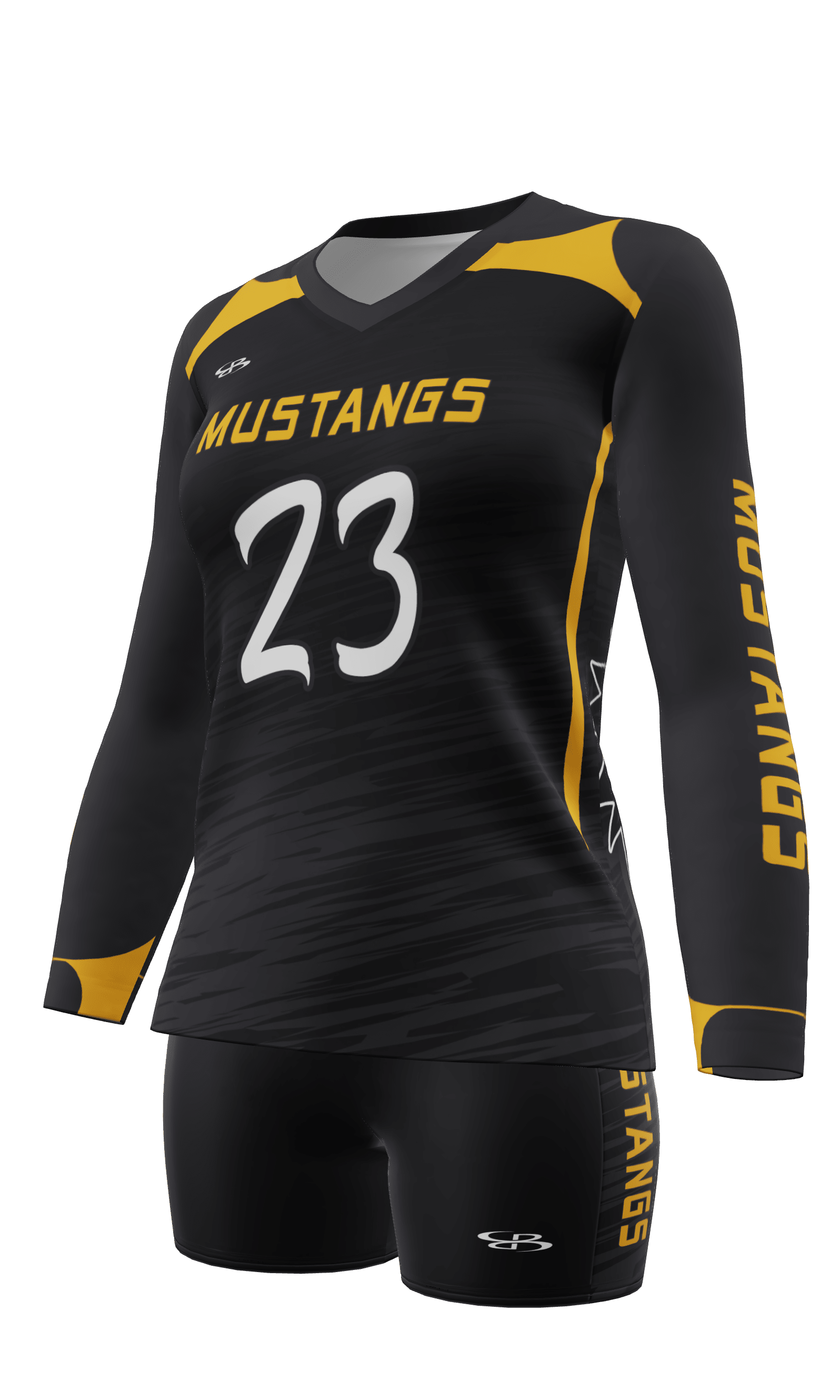 Semi-Fitted Mustangs Long Sleeve Jersey and Fury 3 Inch Short 3/4 View Left