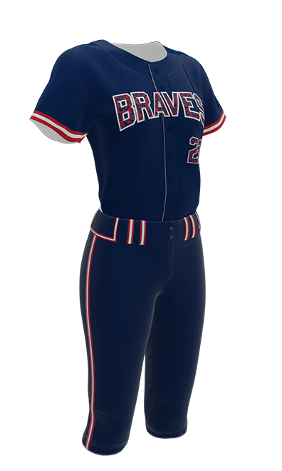 Front Navy Braves Full Button Short Sleeve Jersey & Pant
