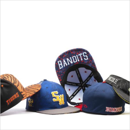 An assortment of baseball hats